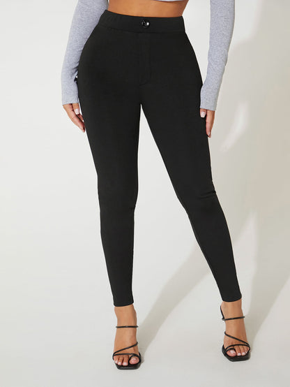 PETITE High Waist Skinny Bodycon Black Pants,Petite Women