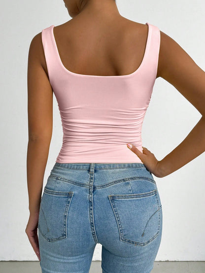 PETITE Soft Pink,Summer,Casual,Occasion Sleeveless Fitted Women Tank Top,High-End Elegant Prom,Music Festival Rave,Street Style,Birthday,Concert,Club,Beach,Petite Women