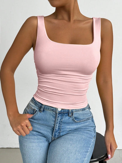PETITE Soft Pink,Summer,Casual,Occasion Sleeveless Fitted Women Tank Top,High-End Elegant Prom,Music Festival Rave,Street Style,Birthday,Concert,Club,Beach,Petite Women