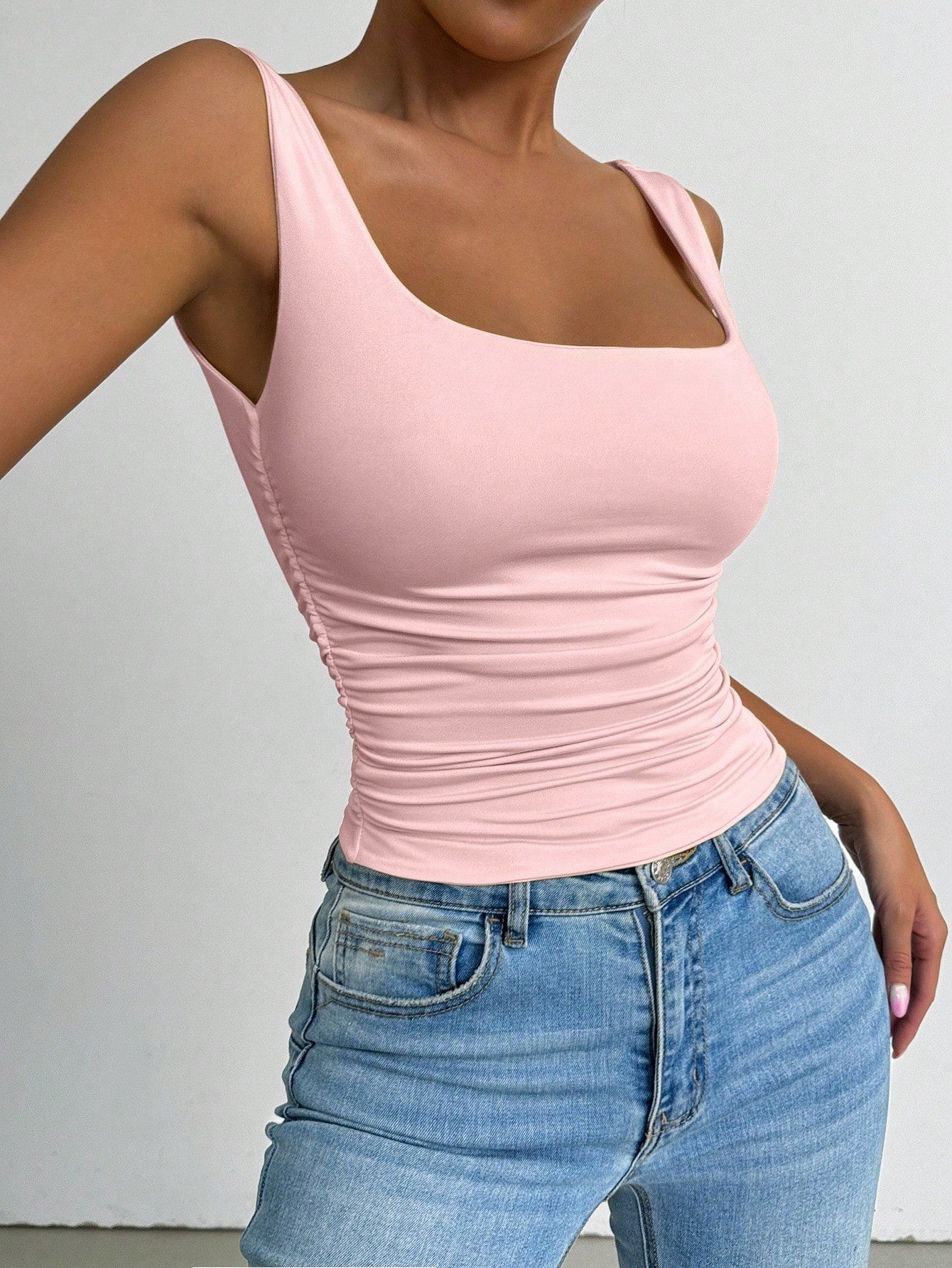 PETITE Soft Pink,Summer,Casual,Occasion Sleeveless Fitted Women Tank Top,High-End Elegant Prom,Music Festival Rave,Street Style,Birthday,Concert,Club,Beach,Petite Women