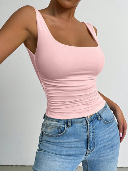 PETITE Soft Pink,Summer,Casual,Occasion Sleeveless Fitted Women Tank Top,High-End Elegant Prom,Music Festival Rave,Street Style,Birthday,Concert,Club,Beach,Petite Women