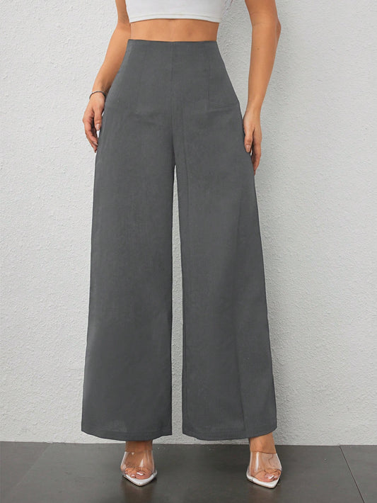 PETITE Women's Simple Casual Fashion Back-To-School Season Old Money Commuting High-Waist Texture Wide-Leg Trousers,Business Casual Woman,Petite Women