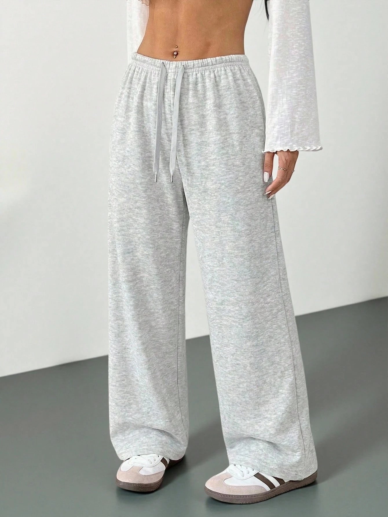 PETITE Women's Solid Color Drawstring Waist Soft Knit Loose Casual Pants, Fall/Winter, Baggy Pants Wide Leg Sweatpants Comfy Pants Lounge Pants Knit Pants,Petite Women
