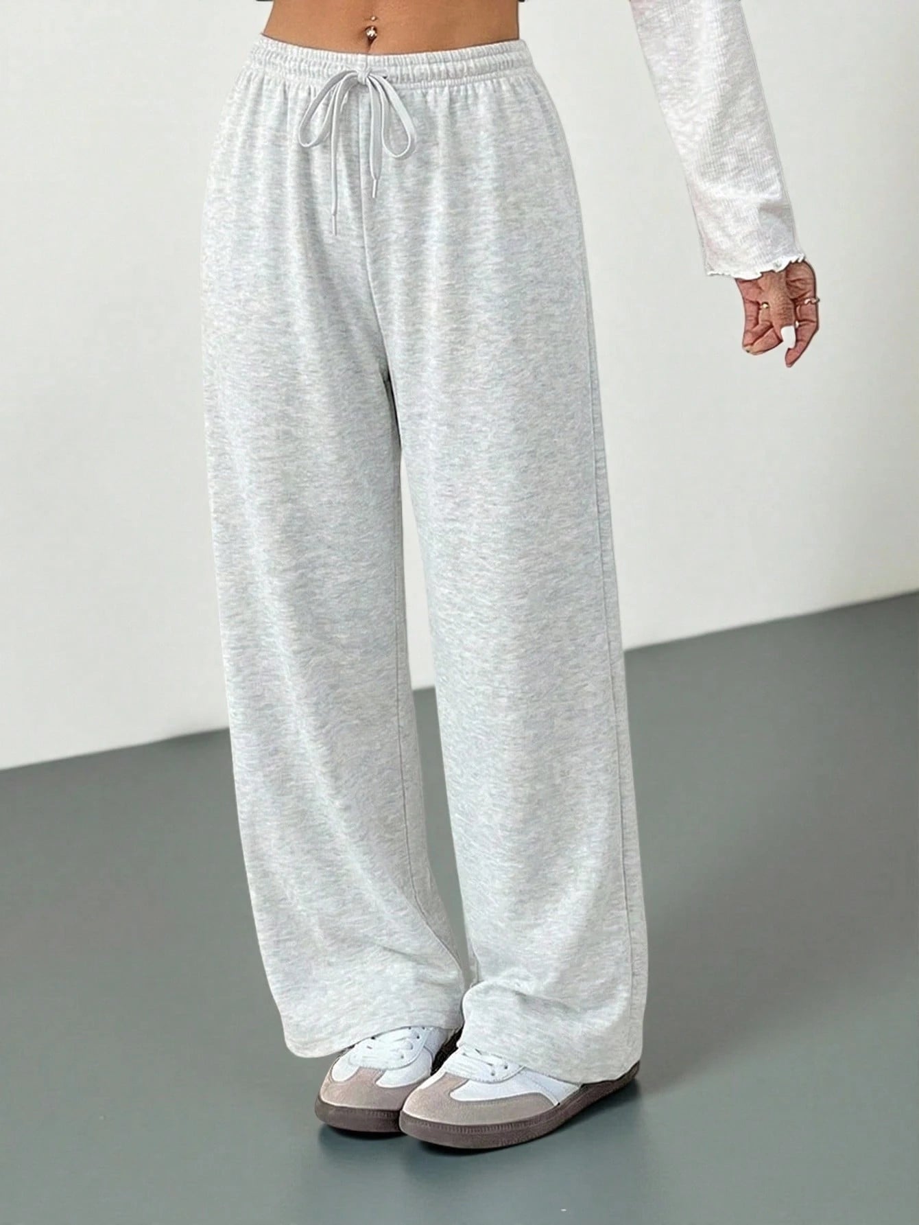 PETITE Women's Solid Color Drawstring Waist Soft Knit Loose Casual Pants, Fall/Winter, Baggy Pants Wide Leg Sweatpants Comfy Pants Lounge Pants Knit Pants,Petite Women