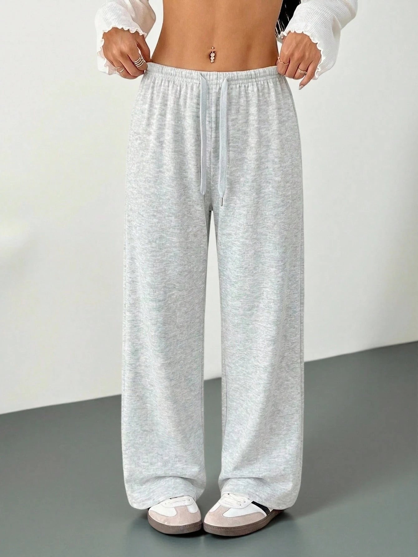 PETITE Women's Solid Color Drawstring Waist Soft Knit Loose Casual Pants, Fall/Winter, Baggy Pants Wide Leg Sweatpants Comfy Pants Lounge Pants Knit Pants,Petite Women