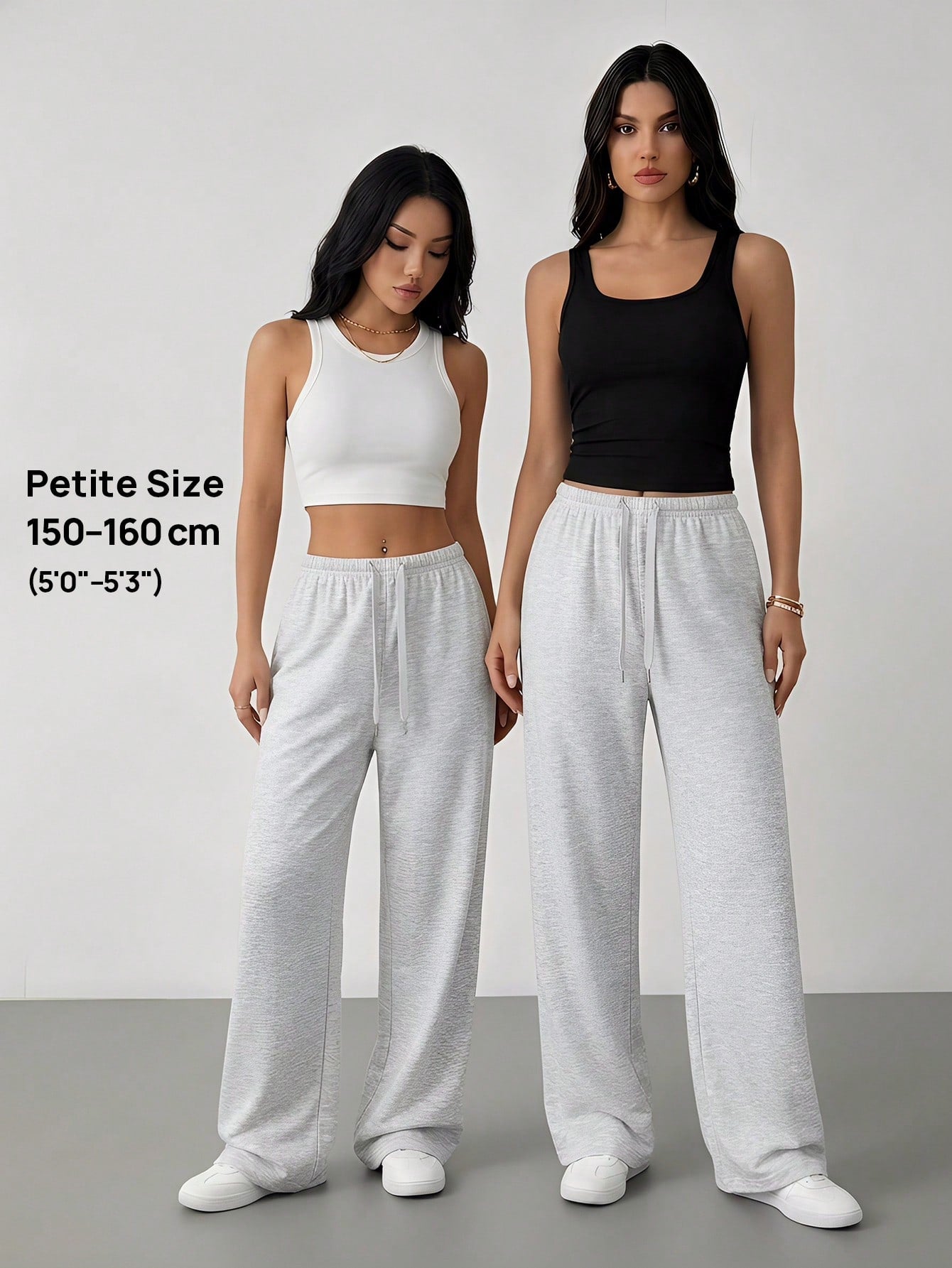 PETITE Women's Solid Color Drawstring Waist Soft Knit Loose Casual Pants, Fall/Winter, Baggy Pants Wide Leg Sweatpants Comfy Pants Lounge Pants Knit Pants,Petite Women