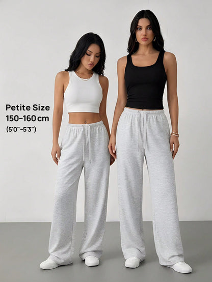 PETITE Women's Solid Color Drawstring Waist Soft Knit Loose Casual Pants, Fall/Winter, Baggy Pants Wide Leg Sweatpants Comfy Pants Lounge Pants Knit Pants,Petite Women