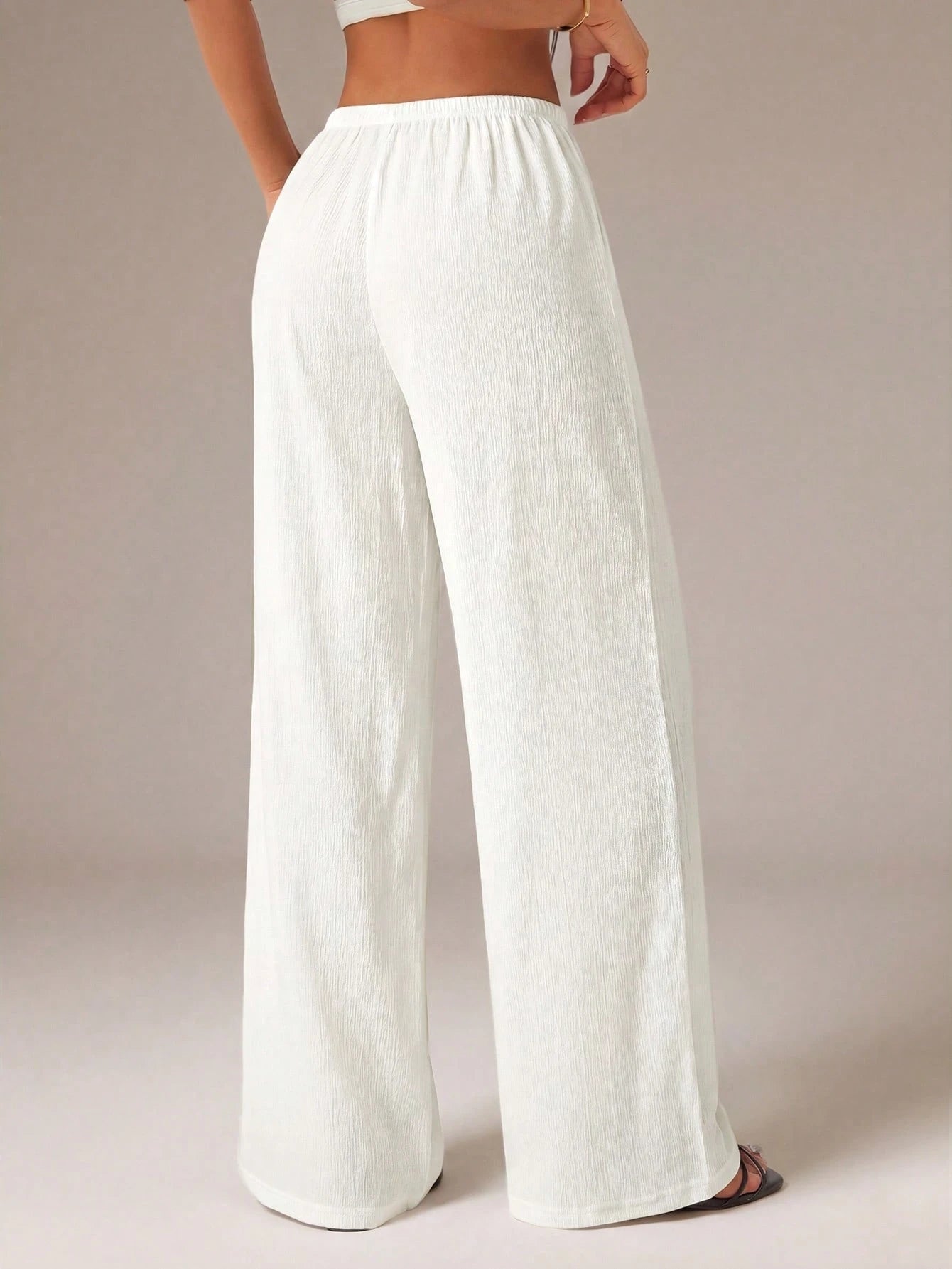 PETITE Women's Solid Color Tie Waist Wide Leg Loose Casual Versatile Pants