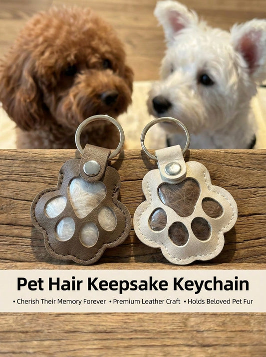 PETSIN Premium Leather Pet Hair Keepsake Keychain Paw Print Design,Personalized Pet Fur Memorial Keychain For Cherishing Beloved Pet Memories,Paw Print Pet Hair Keepsake Keychain Crafted To Hold Belov