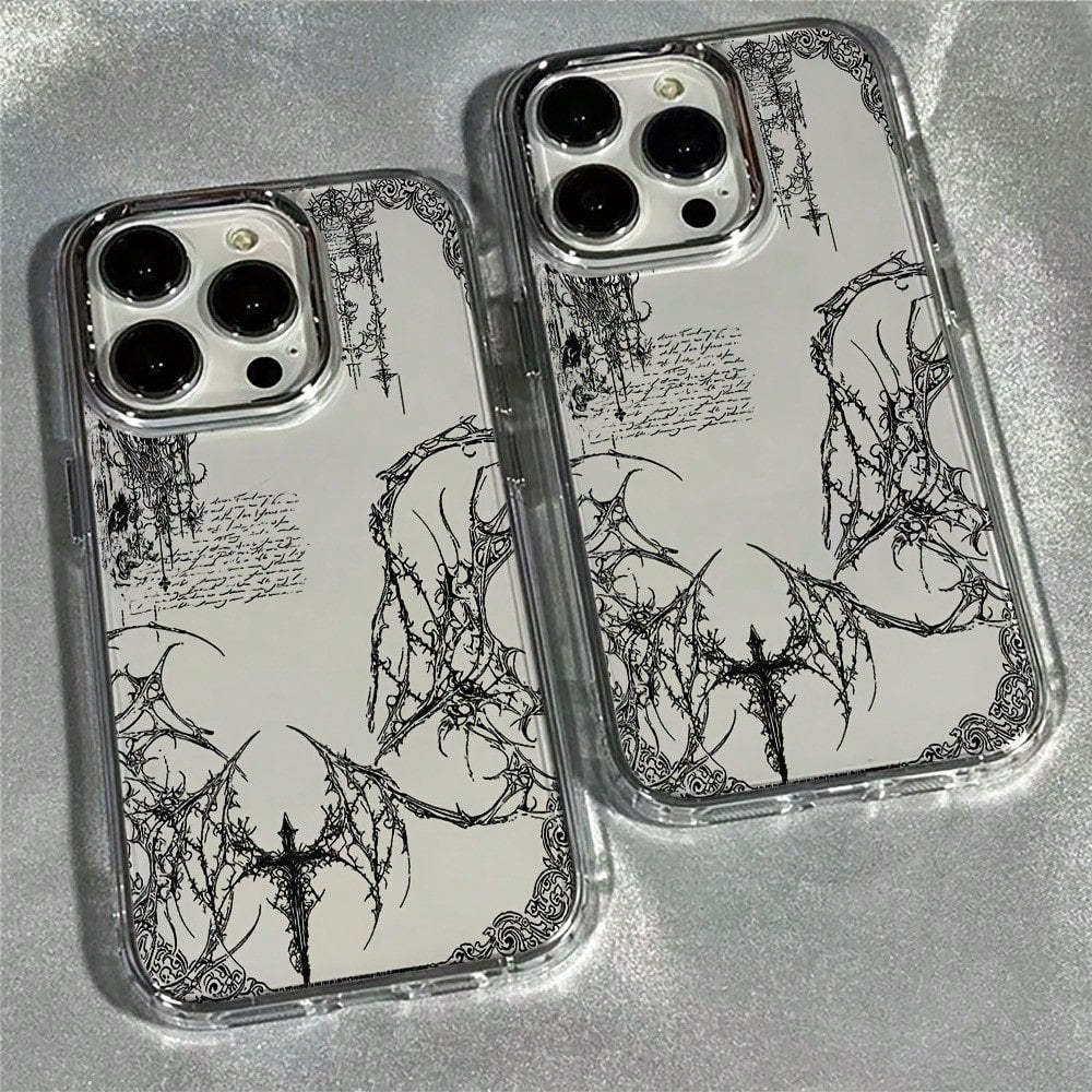 Phone Case: Fashion Art Y2K Retro Gothic Phone Case, Suitable For IPhone 17/16e/16/15/14/13/12/11 Pro Max/Air/X/XR/XSMAX/8/7 Plus, Metal Silver Lens Frame, Transparent Soft Back Cover