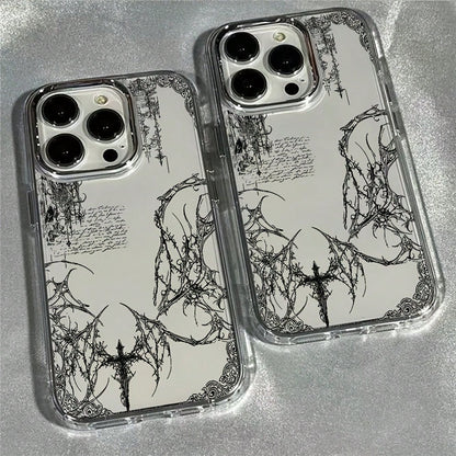 Phone Case: Fashion Art Y2K Retro Gothic Phone Case, Suitable For IPhone 17/16e/16/15/14/13/12/11 Pro Max/Air/X/XR/XSMAX/8/7 Plus, Metal Silver Lens Frame, Transparent Soft Back Cover