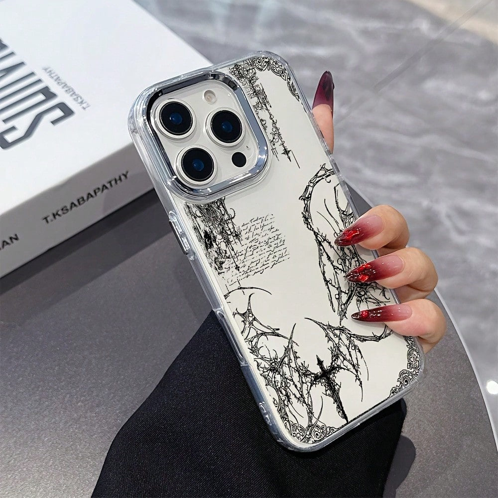 Phone Case: Fashion Art Y2K Retro Gothic Phone Case, Suitable For IPhone 17/16e/16/15/14/13/12/11 Pro Max/Air/X/XR/XSMAX/8/7 Plus, Metal Silver Lens Frame, Transparent Soft Back Cover