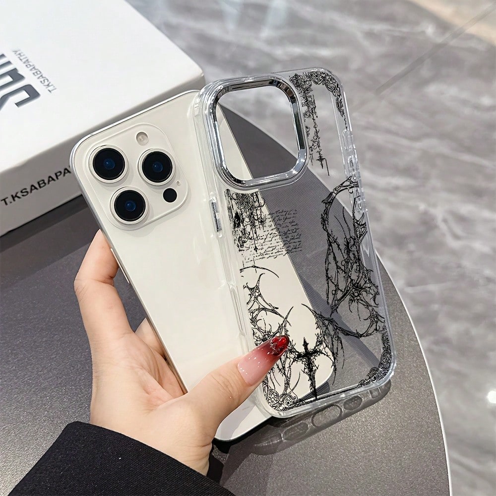 Phone Case: Fashion Art Y2K Retro Gothic Phone Case, Suitable For IPhone 17/16e/16/15/14/13/12/11 Pro Max/Air/X/XR/XSMAX/8/7 Plus, Metal Silver Lens Frame, Transparent Soft Back Cover