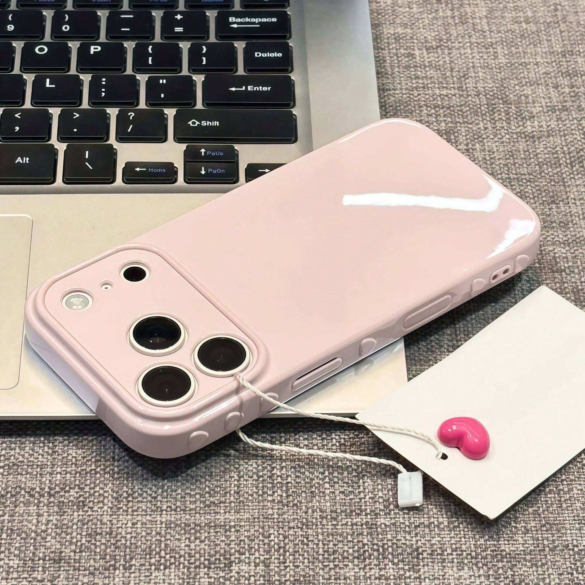 Phone Case, Pink Glossy Soft Touch Large Lens Window Shockproof Cover, Minimalist Daily Girly Accessory, Protector Compatible With IPhone 11/12/13/14/15/16/17 Pro Max Series