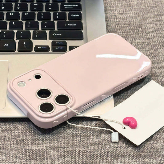 Phone Case, Pink Glossy Soft Touch Large Lens Window Shockproof Cover, Minimalist Daily Girly Accessory, Protector Compatible With IPhone 11/12/13/14/15/16/17 Pro Max Series