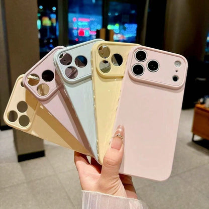 Phone Case, Pink Glossy Soft Touch Large Lens Window Shockproof Cover, Minimalist Daily Girly Accessory, Protector Compatible With IPhone 11/12/13/14/15/16/17 Pro Max Series