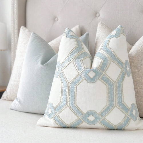 [Pillow Cover] Seaglass Custom Pillow Cover _ Embroidered Seaglass Throw Pillow _ Mist Blue Accent Pillow Cover Sofa And Bed