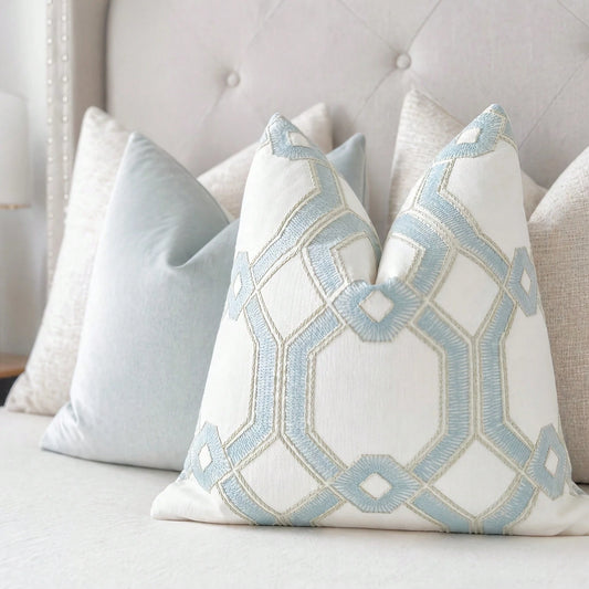 [Pillow Cover] Seaglass Custom Pillow Cover _ Embroidered Seaglass Throw Pillow _ Mist Blue Accent Pillow Cover Sofa And Bed