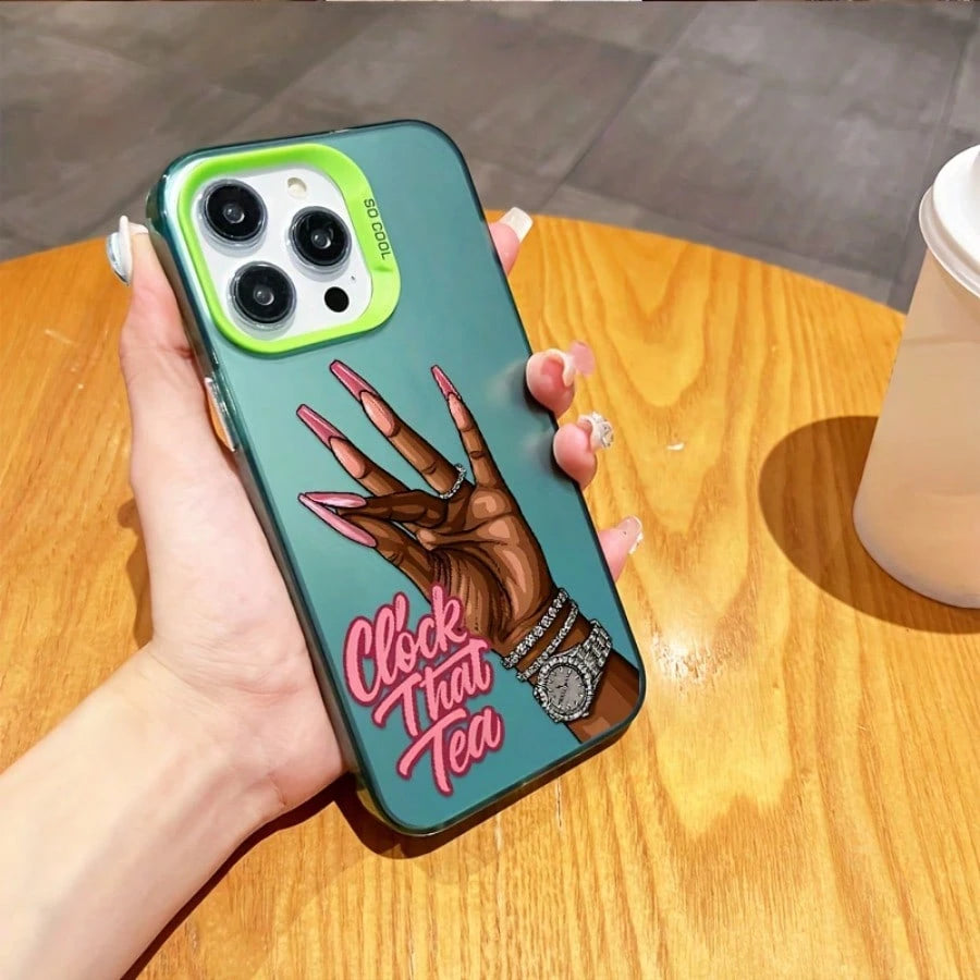 Pink Fashion Creative English Clock That Tea Design Phone Case For IPhone 17 16e 16 15 14 13 12 11 Mini Pro Max Air X XR XSMAX 8 7 Plus Anti-Drop Matte Back Cover