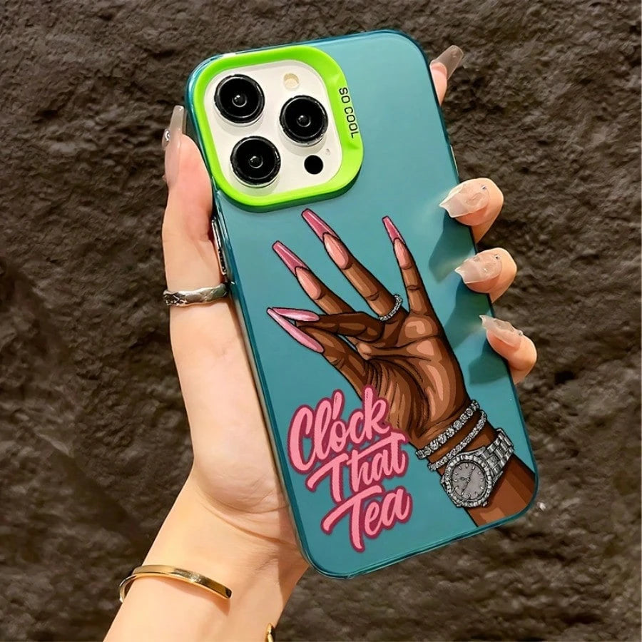 Pink Fashion Creative English Clock That Tea Design Phone Case For IPhone 17 16e 16 15 14 13 12 11 Mini Pro Max Air X XR XSMAX 8 7 Plus Anti-Drop Matte Back Cover