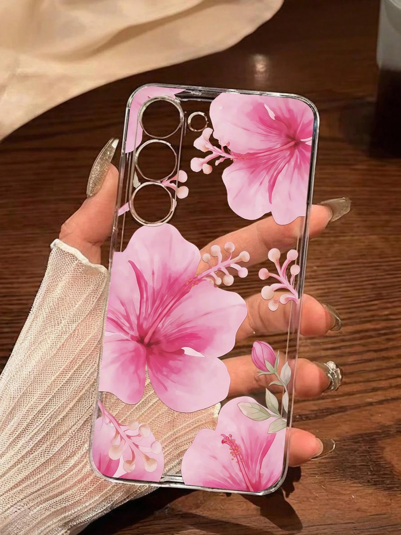 Pink Floral Fashion Flower 1pc Watercolor Bindweed Soft Phone Case, Compatible With Huawei Honor, Compatible With Redmi, Compatible With Galaxy A04e/12/A13/A14/A34/A50/A52/A53/A54/S21/S22/S23/S24/S25