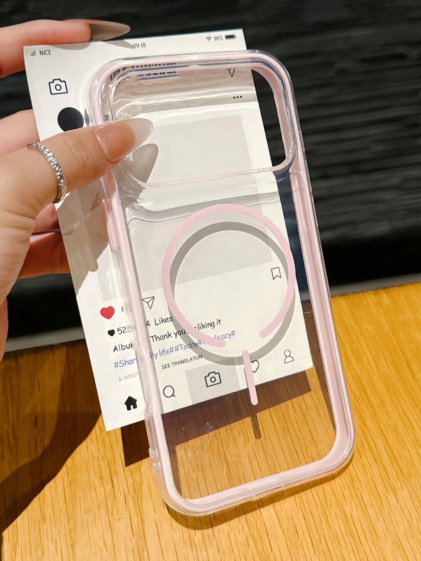 Pink Magnetic Luxury Cute Transpart Shockproof Silicone Magnetic Silicone Phone Premium Case Magnetic Wireless Charging Colorblock Transpart Shockproof Soft Silicone 1pc High-Quality Phone Case Compat