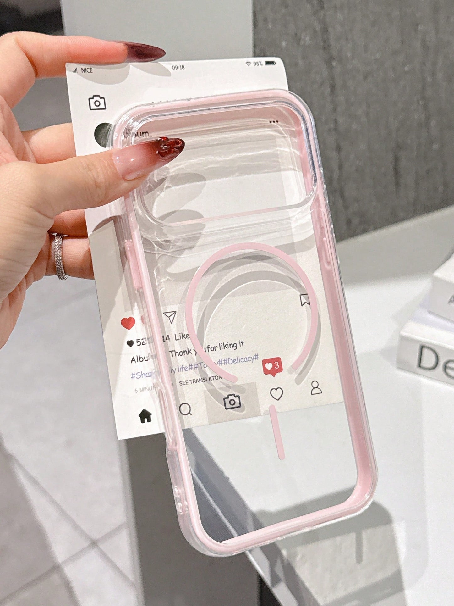 Pink Magnetic Luxury Cute Transpart Shockproof Silicone Magnetic Silicone Phone Premium Case Magnetic Wireless Charging Colorblock Transpart Shockproof Soft Silicone 1pc High-Quality Phone Case Compat