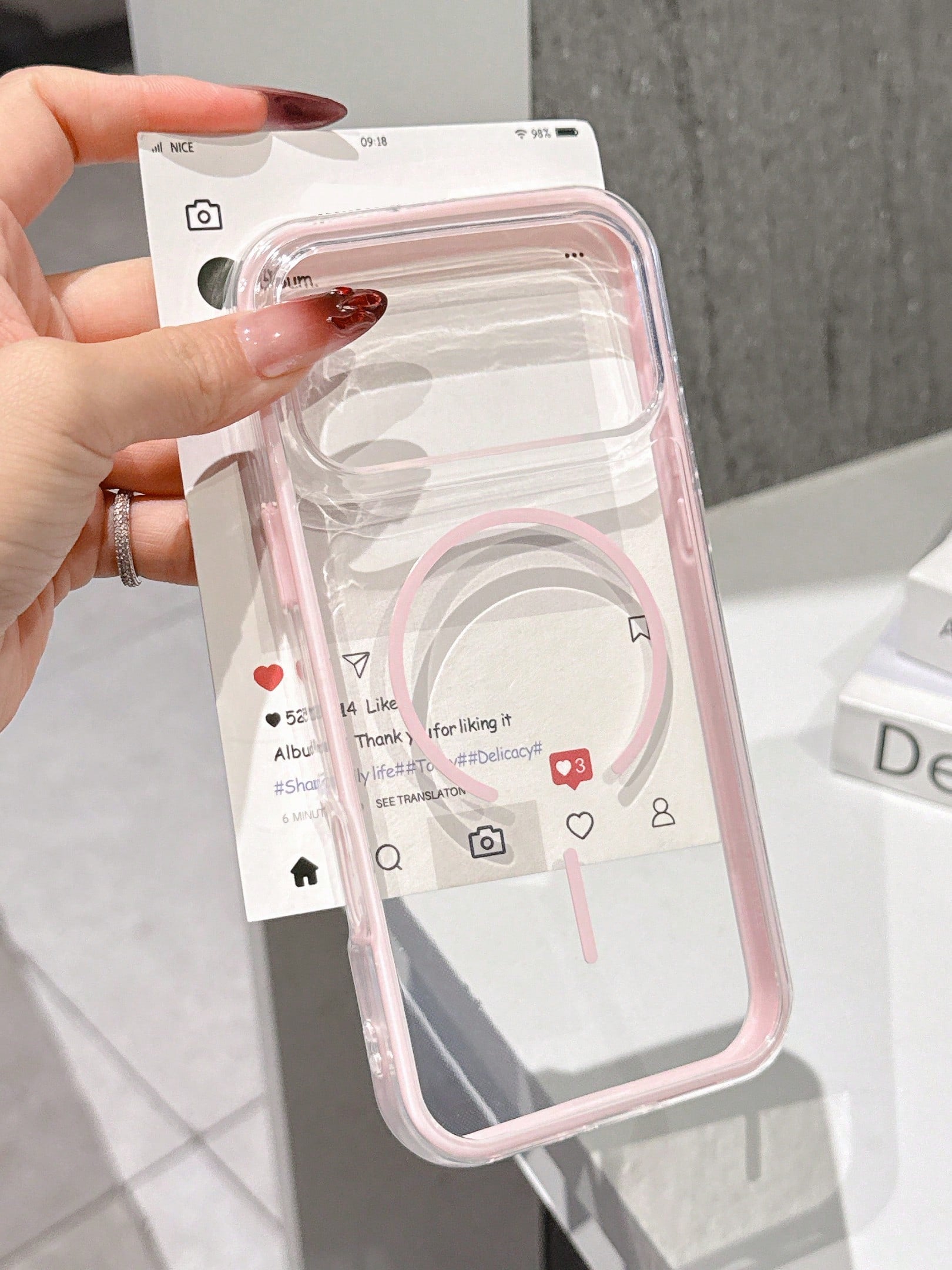 Pink Magnetic Luxury Cute Transpart Shockproof Silicone Magnetic Silicone Phone Premium Case Magnetic Wireless Charging Colorblock Transpart Shockproof Soft Silicone 1pc High-Quality Phone Case Compat