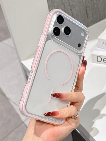 Pink Magnetic Luxury Cute Transpart Shockproof Silicone Magnetic Silicone Phone Premium Case Magnetic Wireless Charging Colorblock Transpart Shockproof Soft Silicone 1pc High-Quality Phone Case Compat