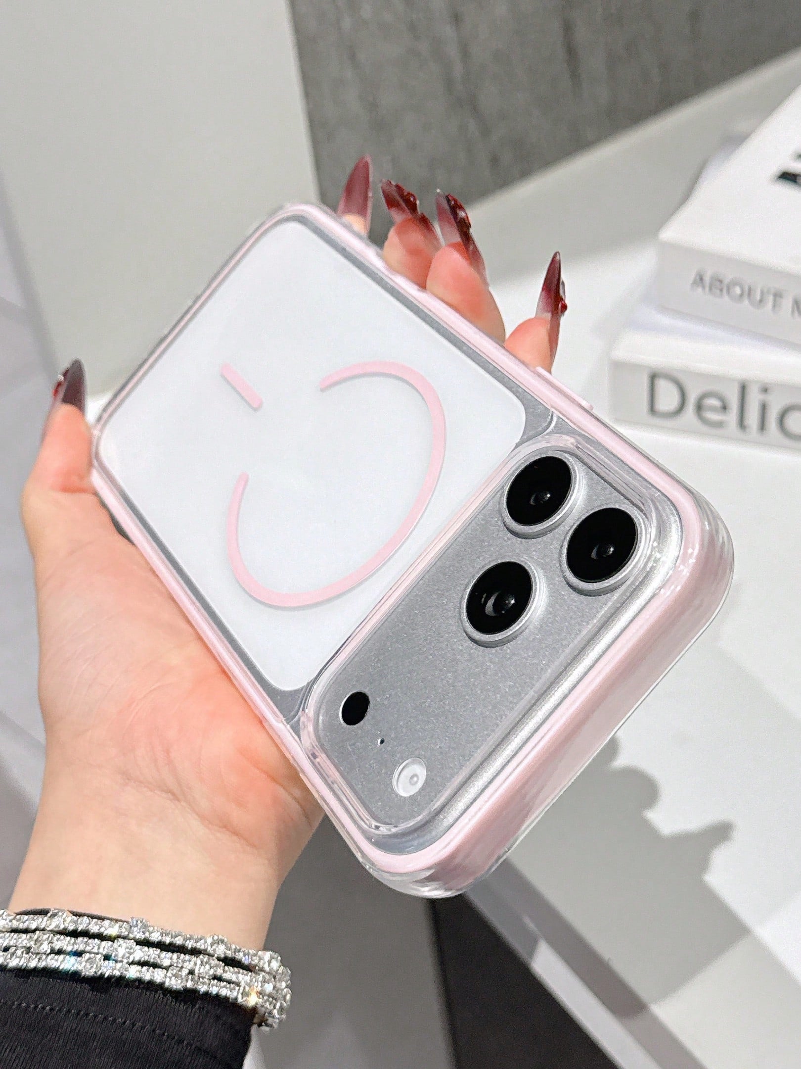 Pink Magnetic Luxury Cute Transpart Shockproof Silicone Magnetic Silicone Phone Premium Case Magnetic Wireless Charging Colorblock Transpart Shockproof Soft Silicone 1pc High-Quality Phone Case Compat