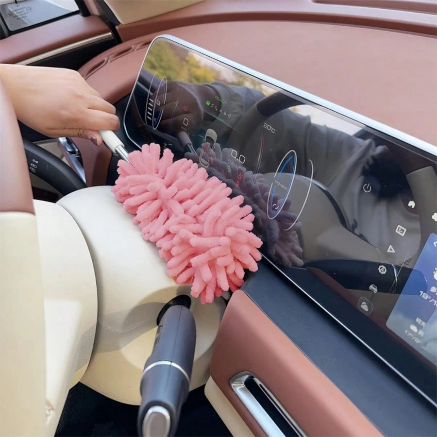 Pink Mini Car Cleaning Brush, Portable And Compact, Deep Crevice Dust Removal, Effortless Car Interior Care