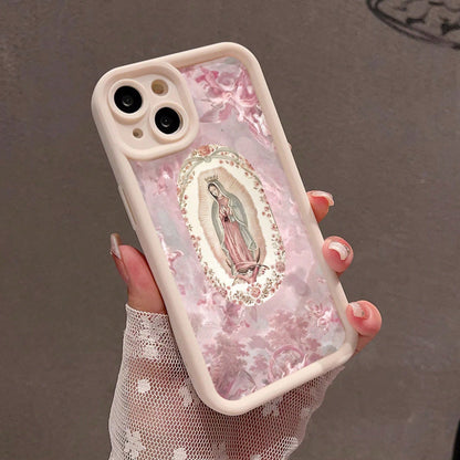 Pink Virgin Mary 7/8 Plus Anti-Drop Soft Case With A Minimalist High-End Feel, Suitable For Iphone 14 Pro Max, Apple 13 Phone Case, Couple'S XS Max, New Model 12 Pro Anti-Drop, XR Frosted, 11 Unisex