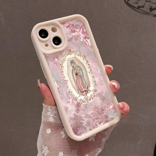 Pink Virgin Mary 7/8 Plus Anti-Drop Soft Case With A Minimalist High-End Feel, Suitable For Iphone 14 Pro Max, Apple 13 Phone Case, Couple'S XS Max, New Model 12 Pro Anti-Drop, XR Frosted, 11 Unisex