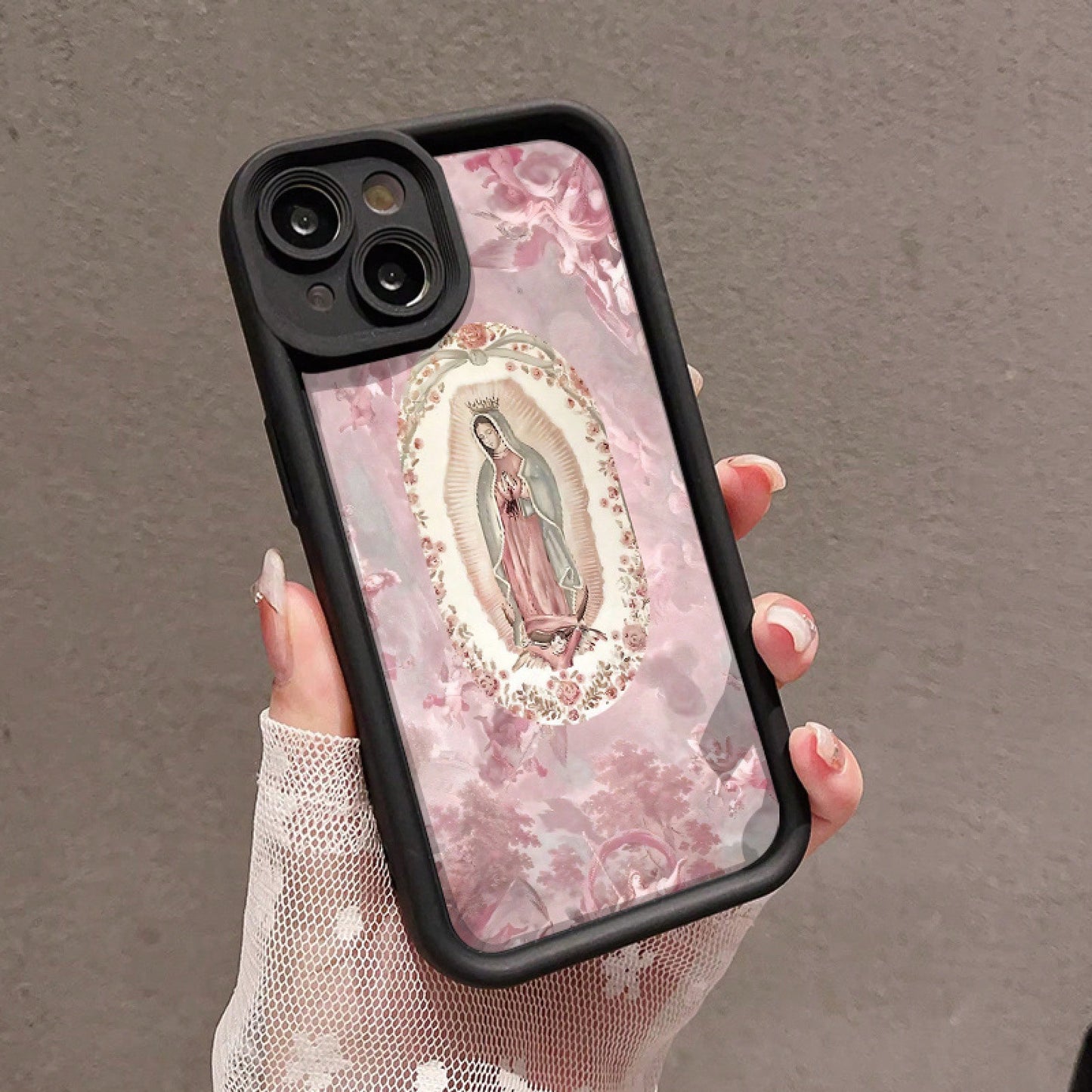 Pink Virgin Mary 7/8 Plus Anti-Drop Soft Case With A Minimalist High-End Feel, Suitable For Iphone 14 Pro Max, Apple 13 Phone Case, Couple'S XS Max, New Model 12 Pro Anti-Drop, XR Frosted, 11 Unisex