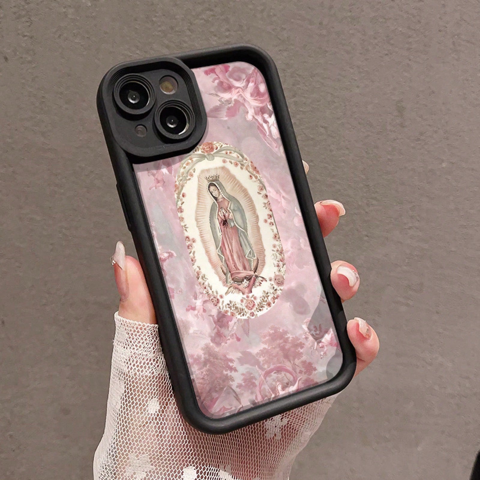 Pink Virgin Mary 7/8 Plus Anti-Drop Soft Case With A Minimalist High-End Feel, Suitable For Iphone 14 Pro Max, Apple 13 Phone Case, Couple'S XS Max, New Model 12 Pro Anti-Drop, XR Frosted, 11 Unisex