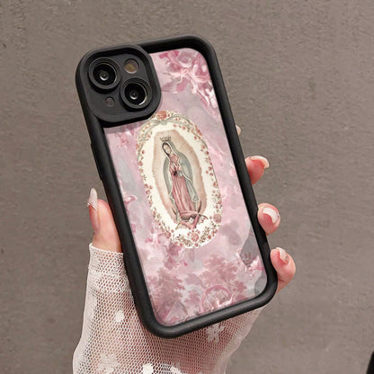 Pink Virgin Mary 7/8 Plus Anti-Drop Soft Case With A Minimalist High-End Feel, Suitable For Iphone 14 Pro Max, Apple 13 Phone Case, Couple'S XS Max, New Model 12 Pro Anti-Drop, XR Frosted, 11 Unisex