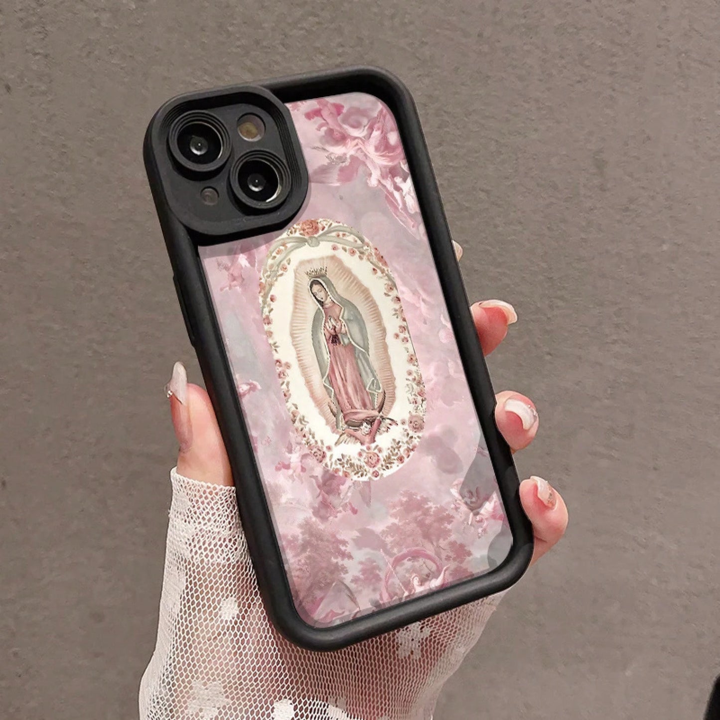 Pink Virgin Mary 7/8 Plus Anti-Drop Soft Case With A Minimalist High-End Feel, Suitable For Iphone 14 Pro Max, Apple 13 Phone Case, Couple'S XS Max, New Model 12 Pro Anti-Drop, XR Frosted, 11 Unisex