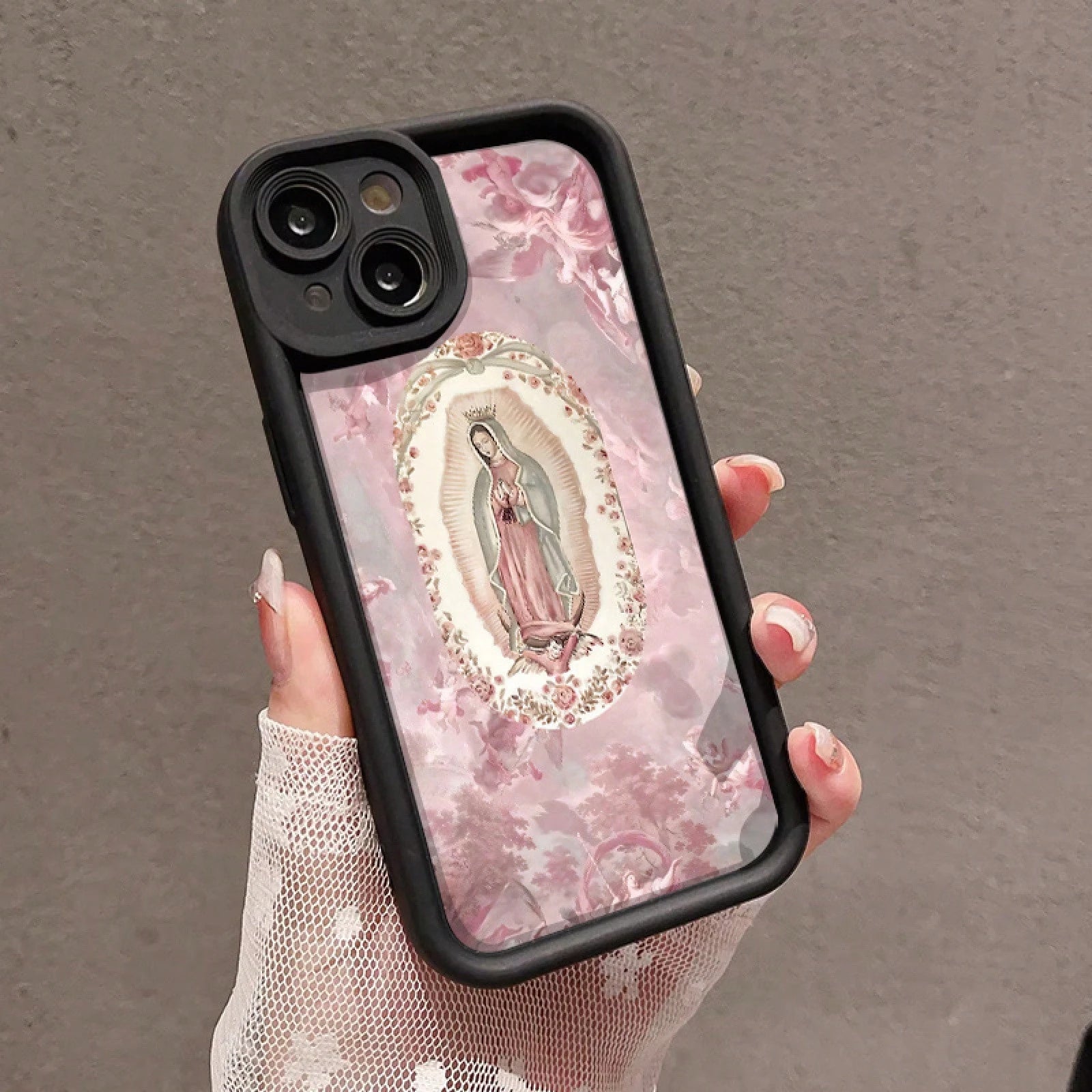 Pink Virgin Mary 7/8 Plus Anti-Drop Soft Case With A Minimalist High-End Feel, Suitable For Iphone 14 Pro Max, Apple 13 Phone Case, Couple'S XS Max, New Model 12 Pro Anti-Drop, XR Frosted, 11 Unisex