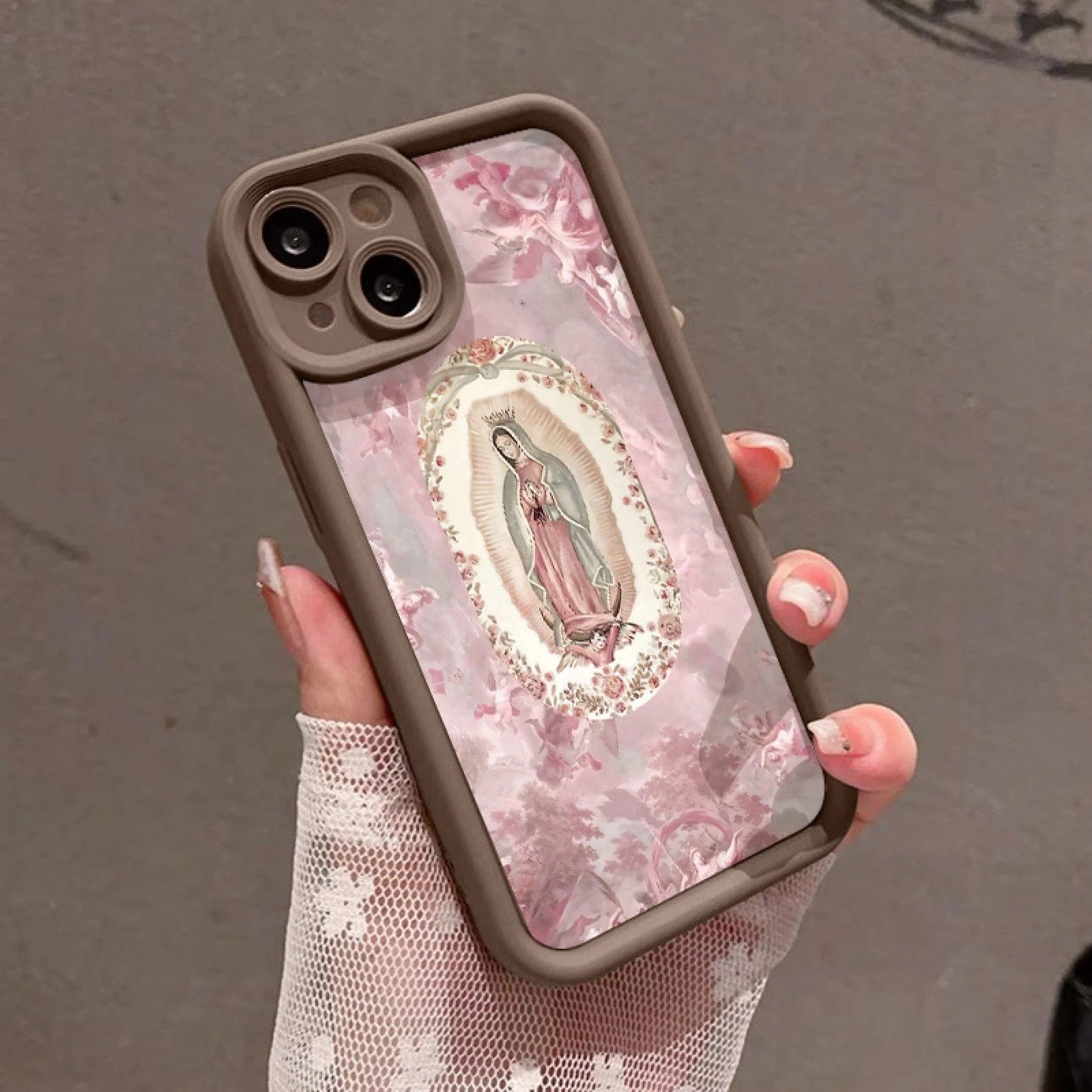 Pink Virgin Mary 7/8 Plus Anti-Drop Soft Case With A Minimalist High-End Feel, Suitable For Iphone 14 Pro Max, Apple 13 Phone Case, Couple'S XS Max, New Model 12 Pro Anti-Drop, XR Frosted, 11 Unisex