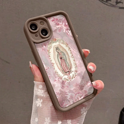 Pink Virgin Mary 7/8 Plus Anti-Drop Soft Case With A Minimalist High-End Feel, Suitable For Iphone 14 Pro Max, Apple 13 Phone Case, Couple'S XS Max, New Model 12 Pro Anti-Drop, XR Frosted, 11 Unisex