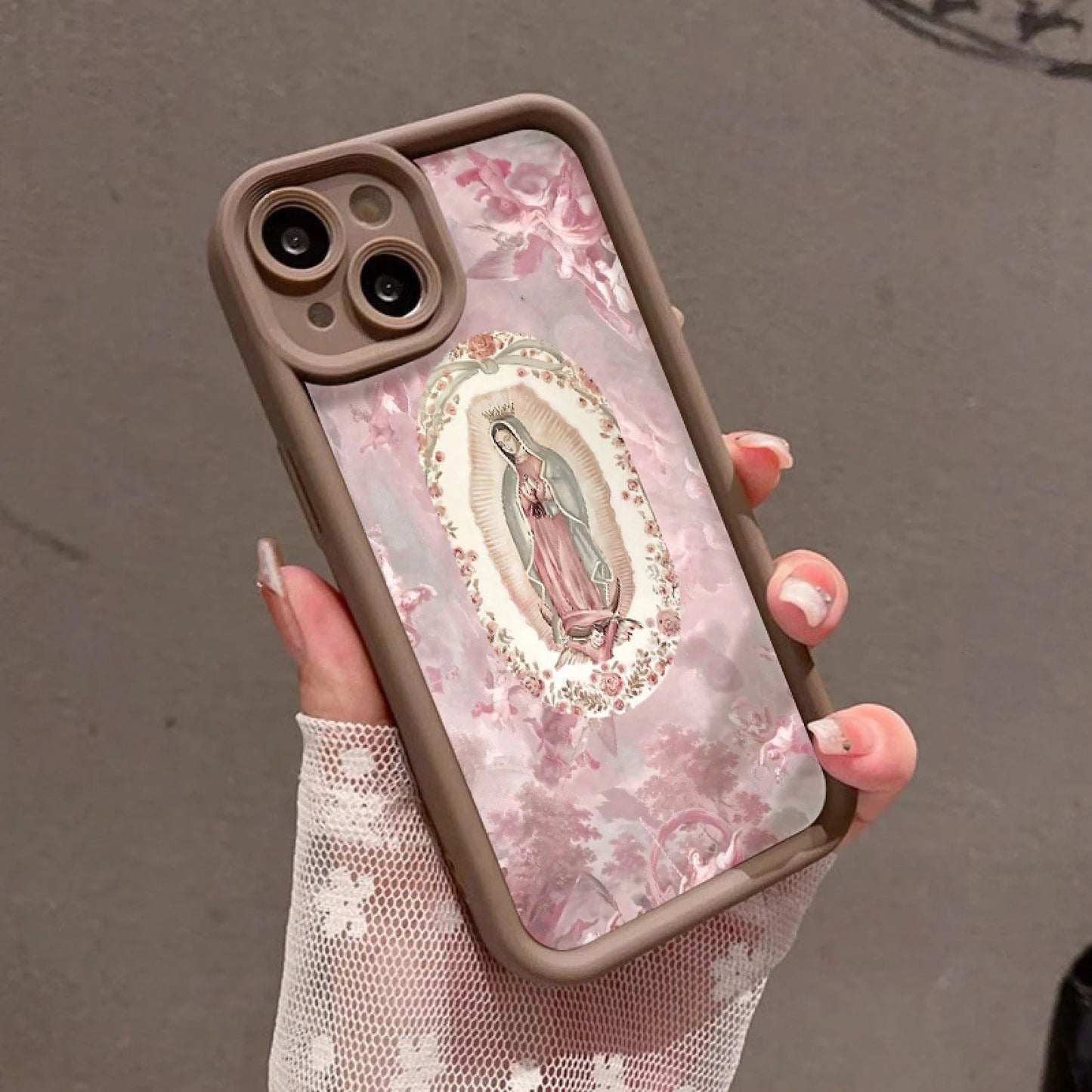 Pink Virgin Mary 7/8 Plus Anti-Drop Soft Case With A Minimalist High-End Feel, Suitable For Iphone 14 Pro Max, Apple 13 Phone Case, Couple'S XS Max, New Model 12 Pro Anti-Drop, XR Frosted, 11 Unisex