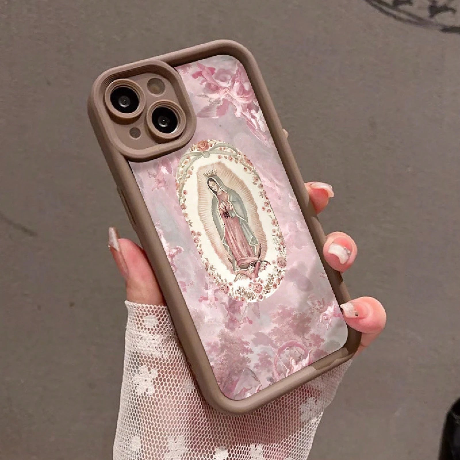 Pink Virgin Mary 7/8 Plus Anti-Drop Soft Case With A Minimalist High-End Feel, Suitable For Iphone 14 Pro Max, Apple 13 Phone Case, Couple'S XS Max, New Model 12 Pro Anti-Drop, XR Frosted, 11 Unisex