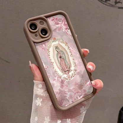 Pink Virgin Mary 7/8 Plus Anti-Drop Soft Case With A Minimalist High-End Feel, Suitable For Iphone 14 Pro Max, Apple 13 Phone Case, Couple'S XS Max, New Model 12 Pro Anti-Drop, XR Frosted, 11 Unisex