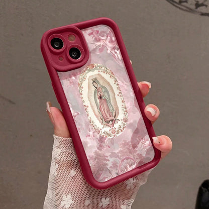 Pink Virgin Mary 7/8 Plus Anti-Drop Soft Case With A Minimalist High-End Feel, Suitable For Iphone 14 Pro Max, Apple 13 Phone Case, Couple'S XS Max, New Model 12 Pro Anti-Drop, XR Frosted, 11 Unisex