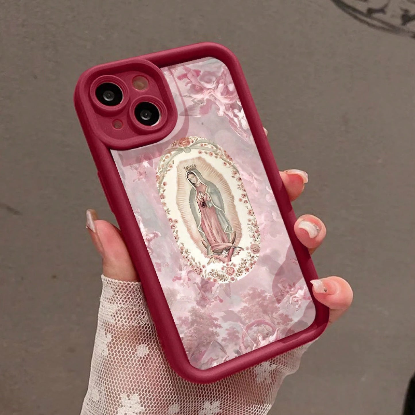 Pink Virgin Mary 7/8 Plus Anti-Drop Soft Case With A Minimalist High-End Feel, Suitable For Iphone 14 Pro Max, Apple 13 Phone Case, Couple'S XS Max, New Model 12 Pro Anti-Drop, XR Frosted, 11 Unisex