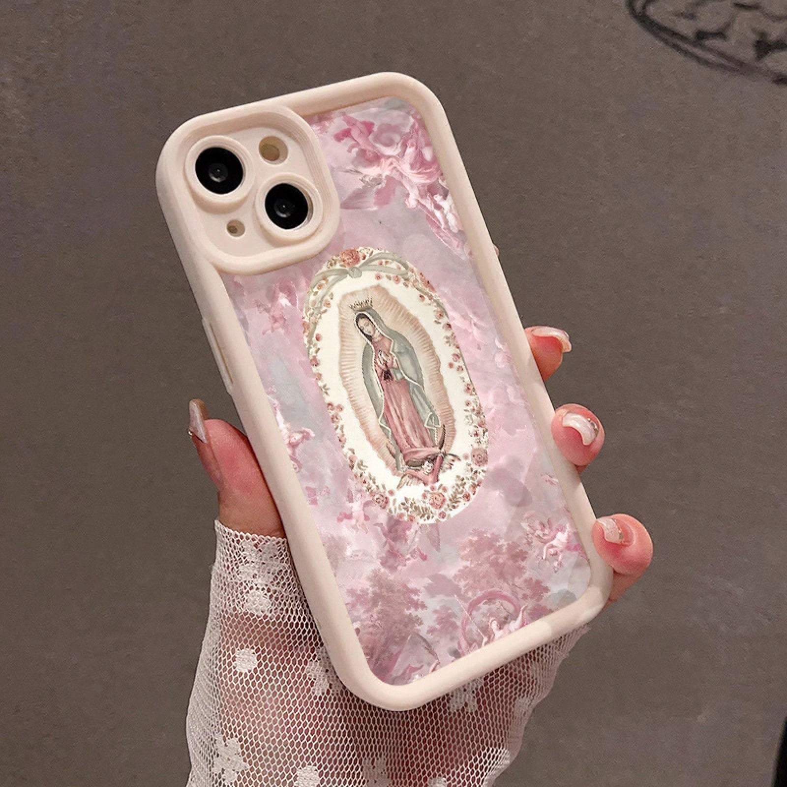 Pink Virgin Mary 7/8 Plus Anti-Drop Soft Case With A Minimalist High-End Feel, Suitable For Iphone 14 Pro Max, Apple 13 Phone Case, Couple'S XS Max, New Model 12 Pro Anti-Drop, XR Frosted, 11 Unisex