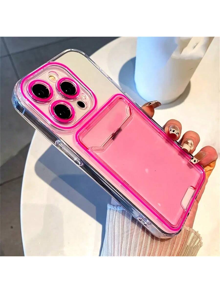 Pink Wallet Card Holder Hard PC Card Slot Lubricated Colorful Card Holder Case Compatible With IPhone 11/12/13/14/15/16 Pro Max/Plus Birthday Gift
