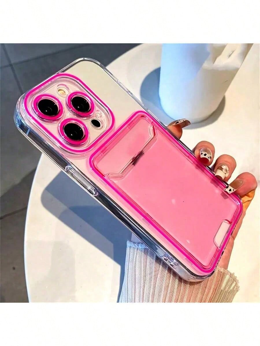 Pink Wallet Card Holder Hard PC Card Slot Lubricated Colorful Card Holder Case Compatible With IPhone 11/12/13/14/15/16 Pro Max/Plus Birthday Gift