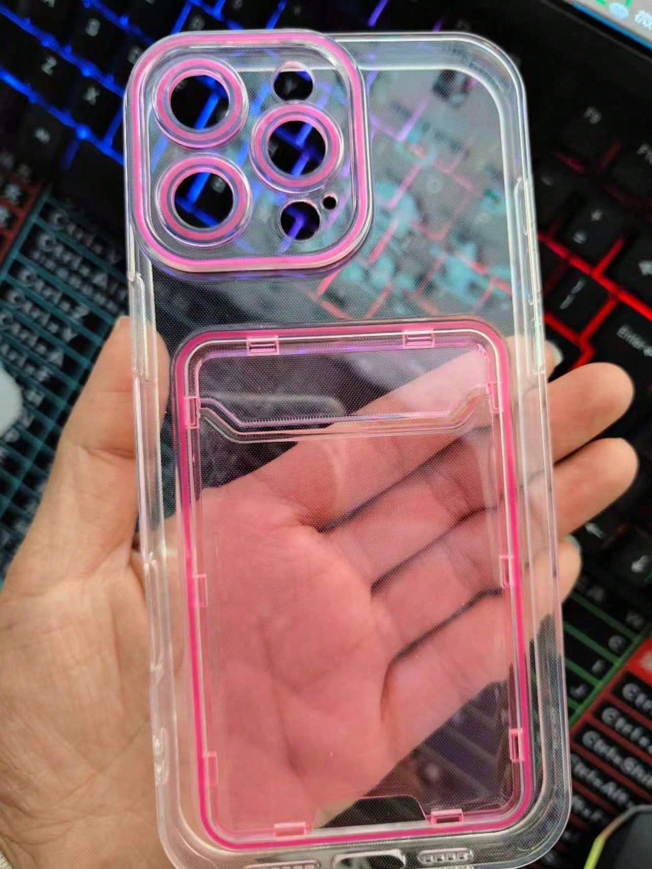 Pink Wallet Card Holder Hard PC Card Slot Lubricated Colorful Card Holder Case Compatible With IPhone 11/12/13/14/15/16 Pro Max/Plus Birthday Gift