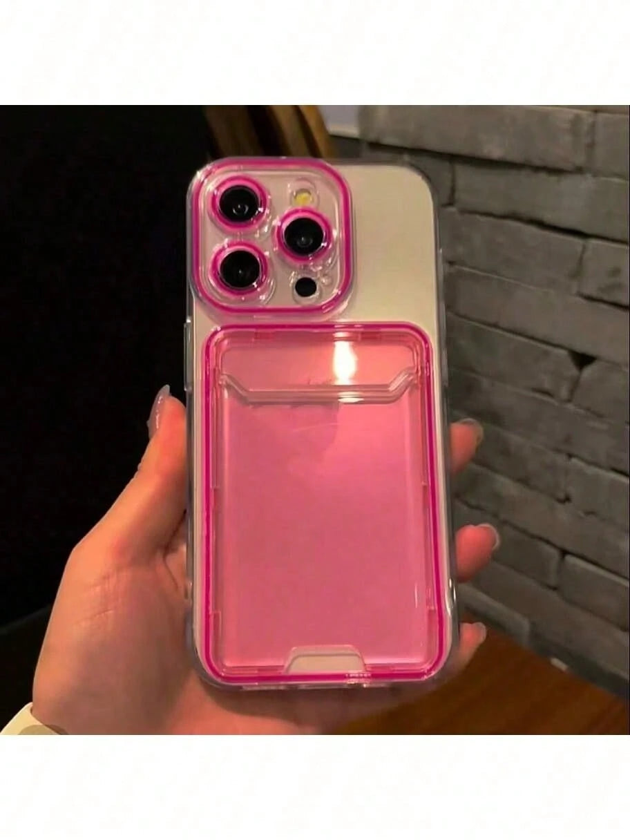 Pink Wallet Card Holder Hard PC Card Slot Lubricated Colorful Card Holder Case Compatible With IPhone 11/12/13/14/15/16 Pro Max/Plus Birthday Gift
